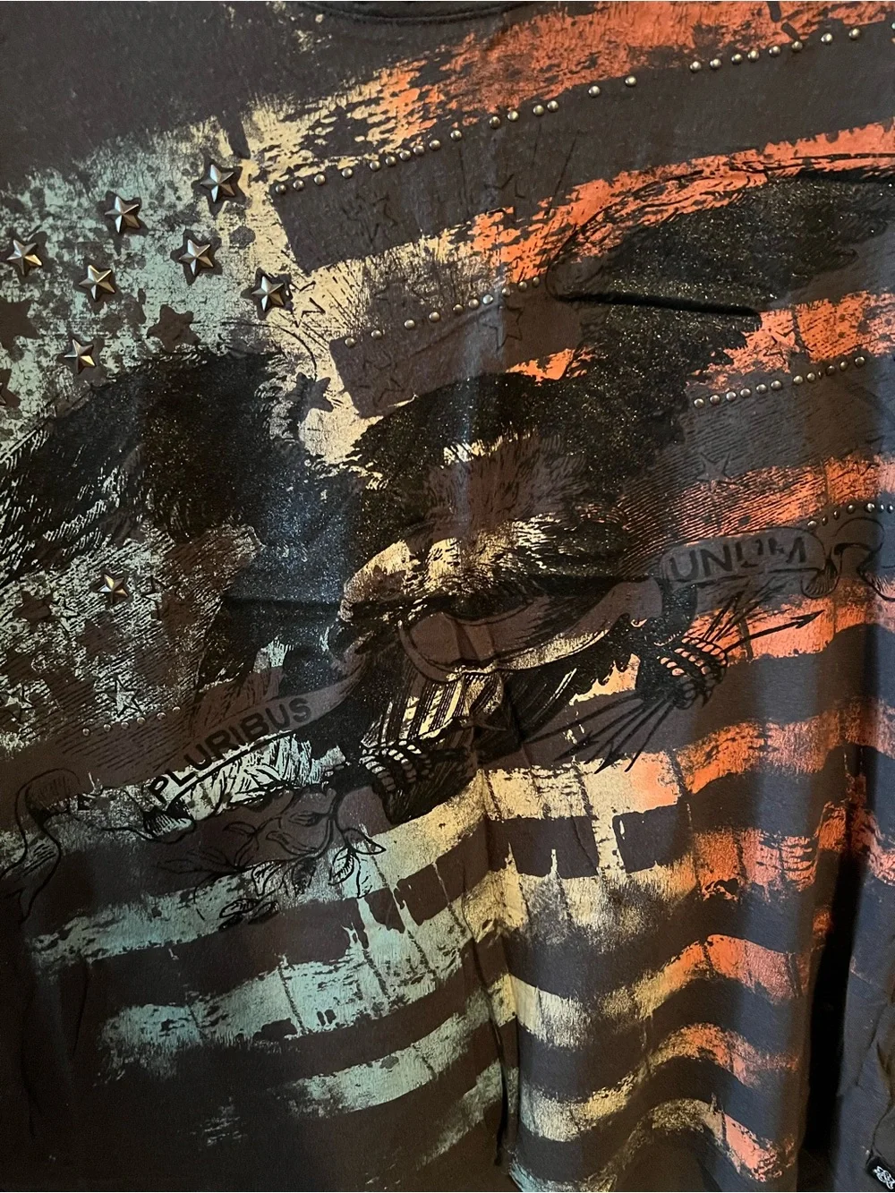 Rock And Republic Gray Short Sleeve T-Shirt Flag Shirt size large - Picture 3 of 5